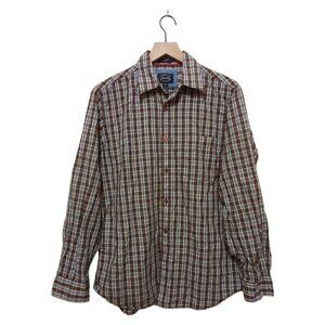 Allen Solly Brown Plaid Contemporary Fit Casual Button Down Sz 40